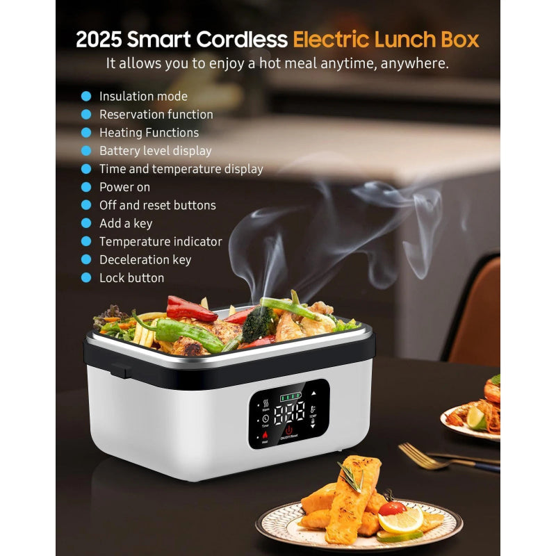 Rechargeable 8000mAh Electric Lunch Box 1L Smart Heating Food Container with Carry Bag & Cutlery Set