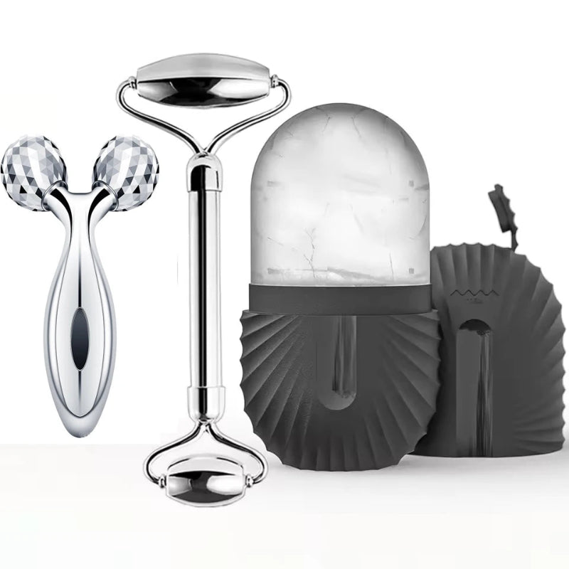 Facial Gua Sha Roller Set with Stainless Steel Massage Tool and Ice Face Roller Beauty Kit