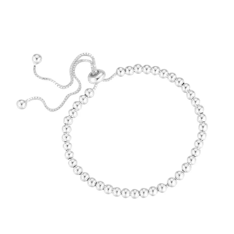 Silver-Tone Beaded Bracelet – Adjustable Layered Wrist Bracelet