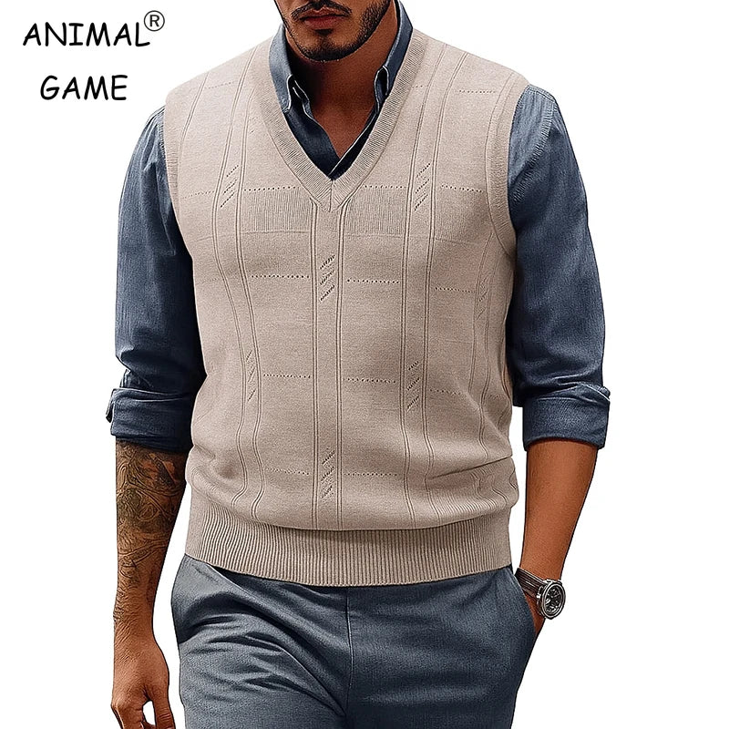 Men's V Neck Cable Knit Sweater Vest Sleeveless Lightweight Pullover