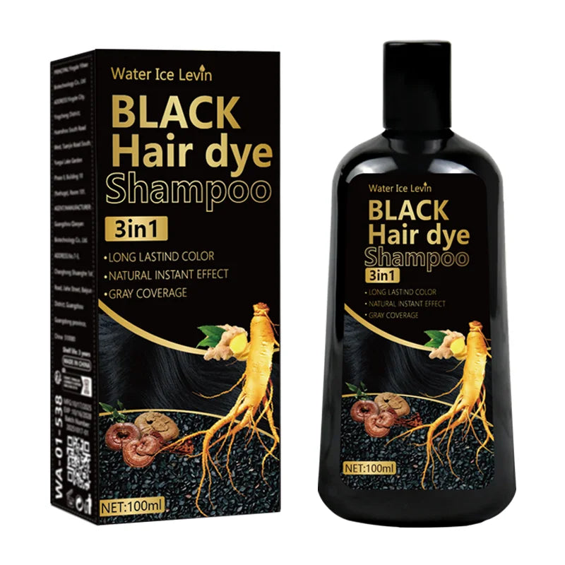 Water Ke Lewn Black Hair Dye Shampoo 3in1 with Ginger & Biotin Long Lasting Gray Coverage Hair Color Shampoo
