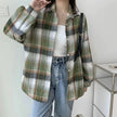 Women's Plaid Button-Up Shirt – Long Sleeve Loose Fit Casual Blouse
