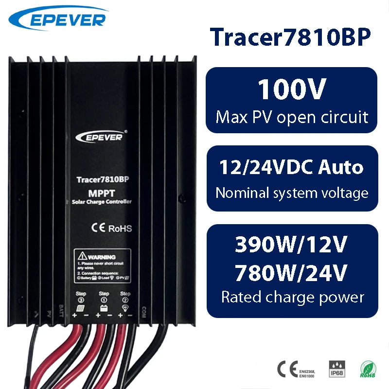 EPEVER 30A MPPT Solar Charge Controller 12V/24V Waterproof IP68 Tracer7810BP Solar Regulator