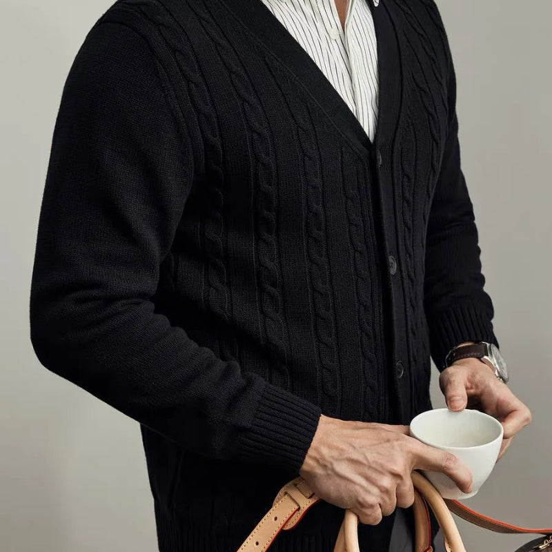 Men's Cable Knit V-Neck Cardigan Sweater Casual Winter Knitwear Outwear