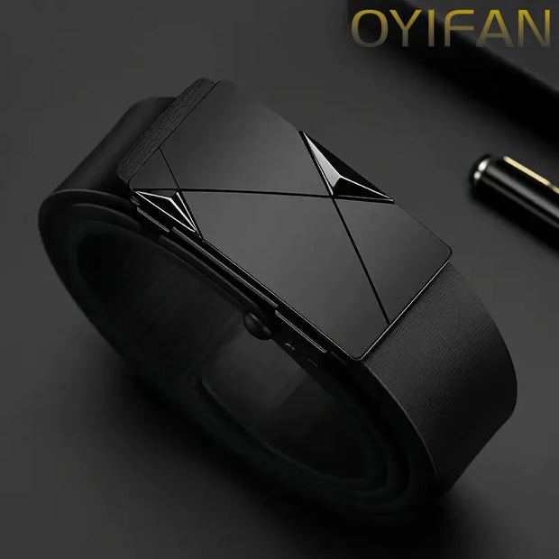 OYIFAN Black and Gold Luxury Leather Strap Men's Watch