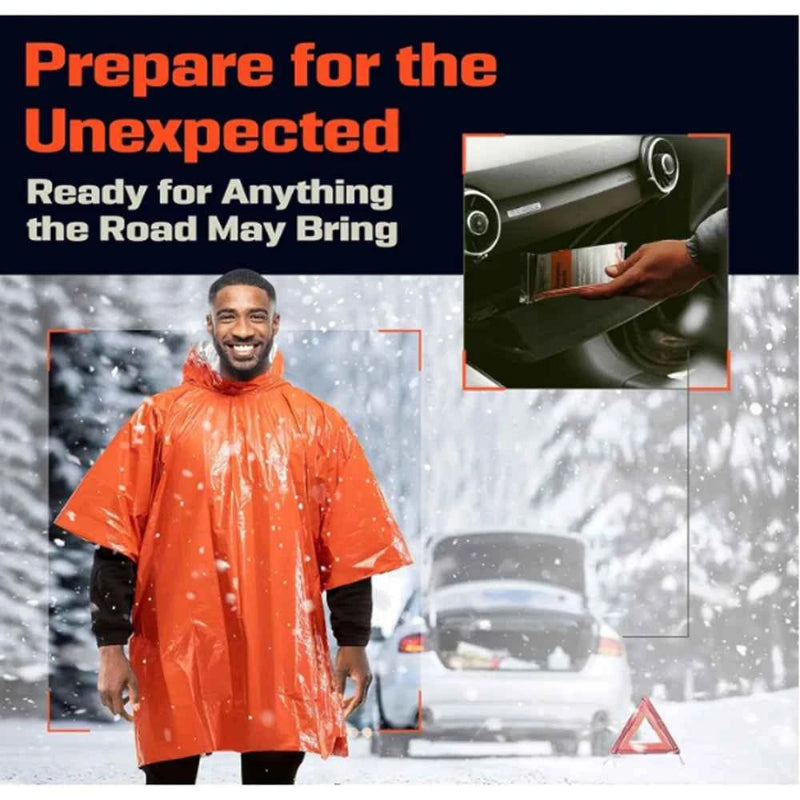 Portable Outdoor Emergency Rain Poncho with Mylar Blanket Liner Thermal Poncho Waterproof Wind Resistant for Camping Emergencies