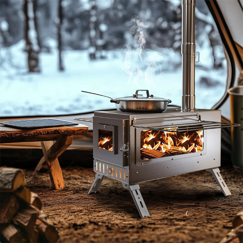 UNHO Hot Tent Wood Burning Stove Portable Camping Stove with 6 Stainless Steel Chimney Pipes for Outdoor Heating & Cooking