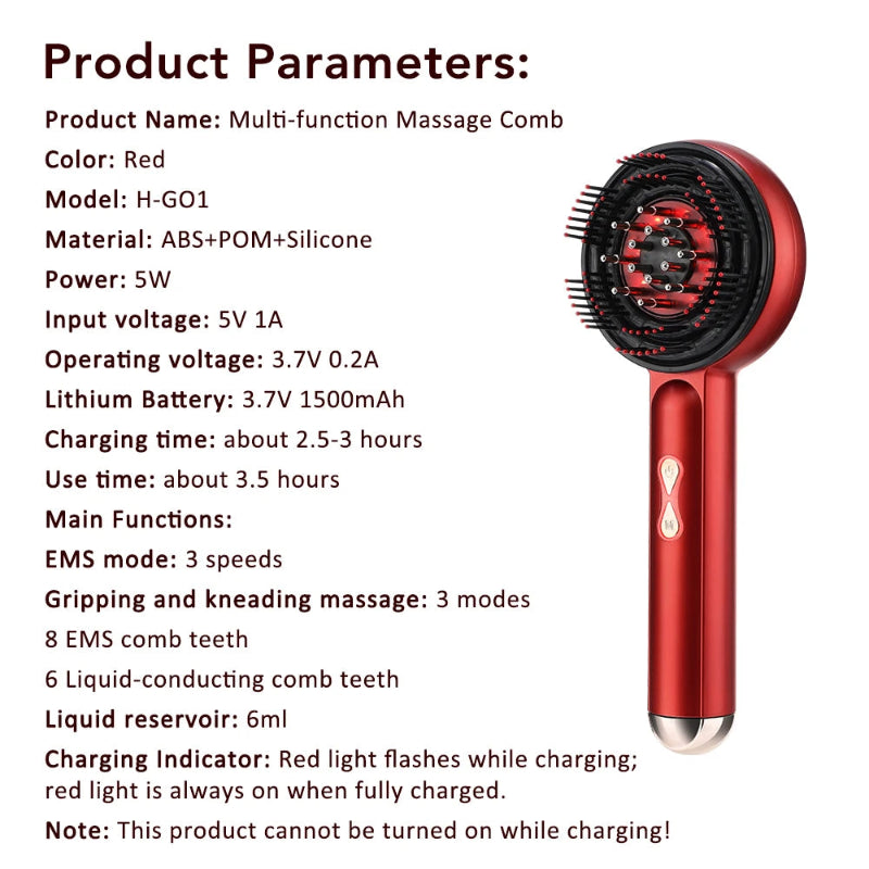 Electric Scalp Massage Comb with Light Therapy & Oil Applicator
