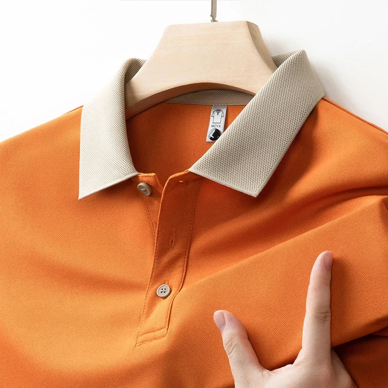Men's Business Casual Long Sleeve Polo Shirt – Solid Color Versatile Top