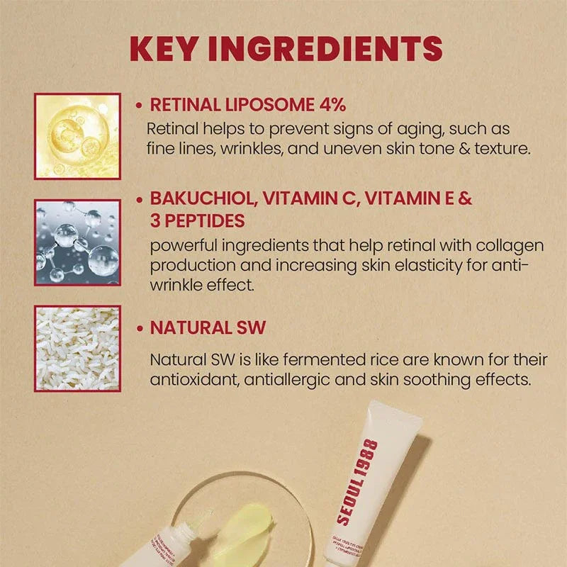 Seoul 1988 Retinol Eye Cream 4% Anti Aging Eye Treatment for Dark Circles Wrinkles Puffiness