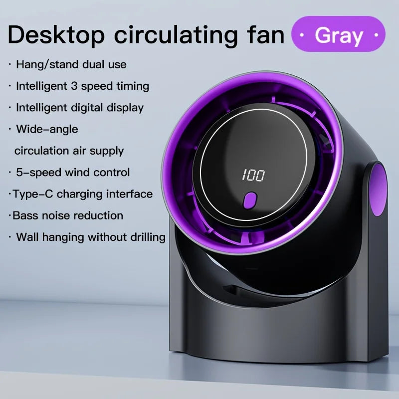 100-Speed Handheld Turbo Cooling Fan with Digital Display, Desktop Stand, Neck Strap & Type-C Charging