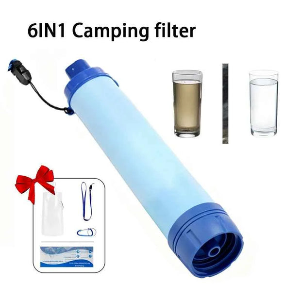 Portable 4-Stage Camping Water Filter Straw with 0.001mm Filtration, Lanyard and Accessories