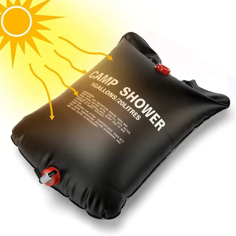20L Portable Solar Camping Shower Bag with Hose, Shower Head and Hanging Strap