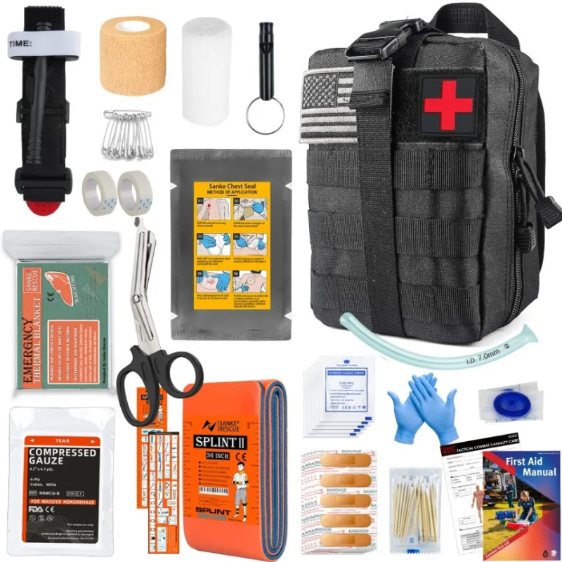 Survival Gear IFAK Kit with MOLLE System Tactical First Aid Bag for Outdoor, Hiking & Emergency