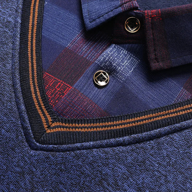 Men's Vintage Plaid Fleece Lined Polo Collar Pullover Sweater Winter Knitwear