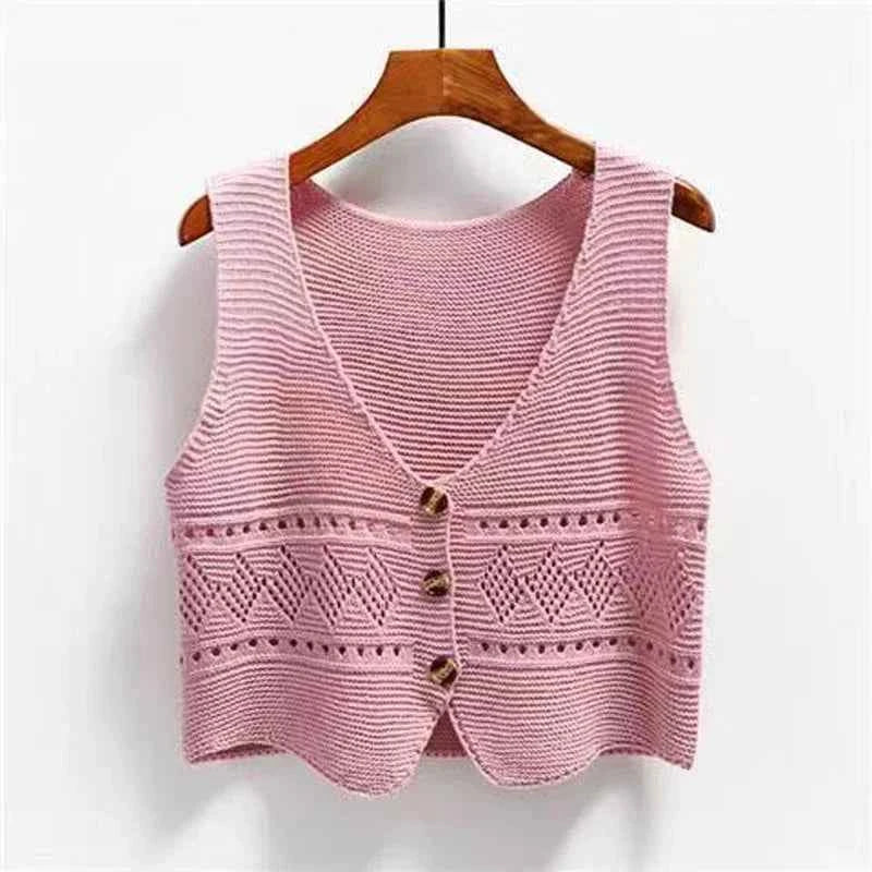 Knitted Button-Up Crop Vest – Stylish Casual Wear for Women | Multi-Color Options