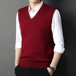 Men's Solid Color V-Neck Knitted Vest – Casual Sleeveless Sweater Top