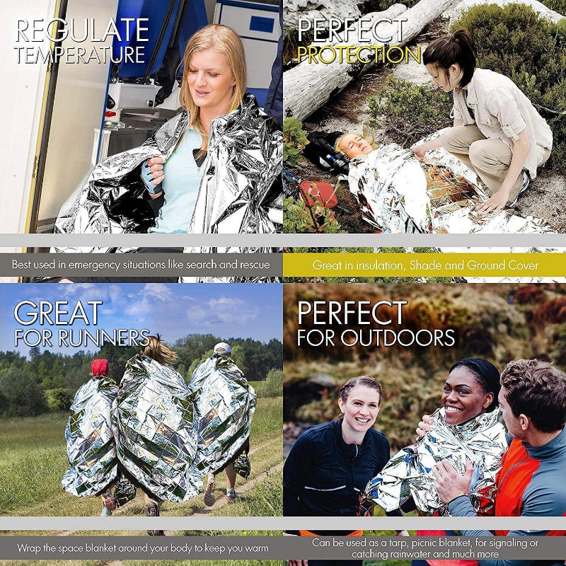 4-Pack Emergency Mylar Thermal Blanket Foil Space Blanket for Outdoor, First Aid, Camping & Hiking