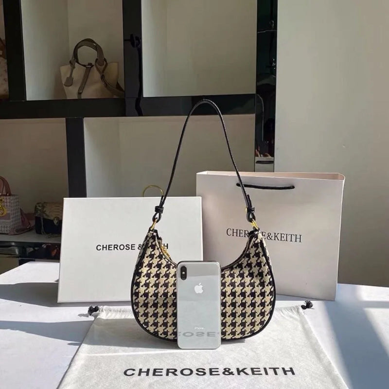 CHEROSE & KEITH Women’s Houndstooth Crescent Shoulder Bag