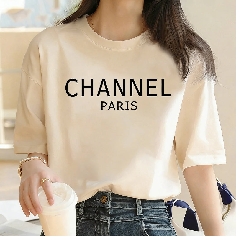 CHANNEL PARIS Women’s Letter Print Short Sleeve T-Shirt