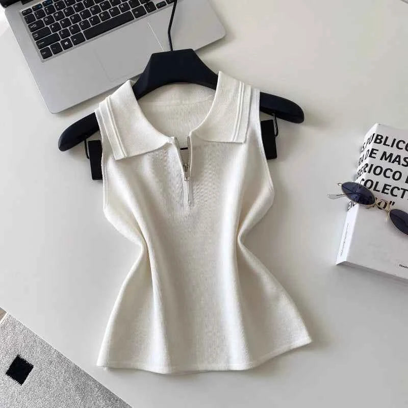 Colorful Zip-Up Collar Knit Tops by Sing Reiny