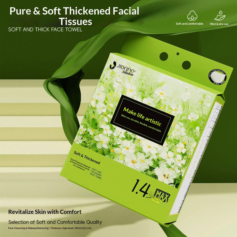 JIDODO Soft & Thick Facial Tissues – Green Floral Hanging Tissue Pack with Invisible Hooks