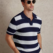 Men’s Striped Knit Polo Shirt with Short Sleeves and Turn-Down Collar