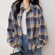 Women's Retro Plaid Long Sleeve Button-Front Shirt with Pockets