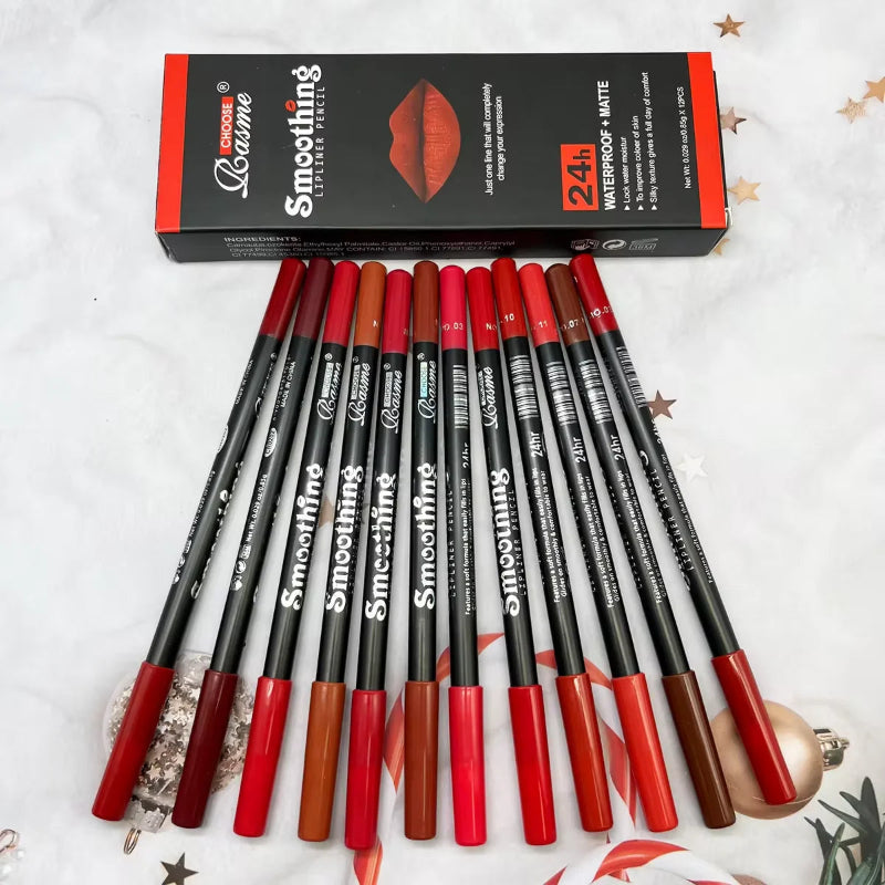 12 Piece Long-Lasting Lipstick Set with Lip Liner Pencil & Matte Lip Gloss Makeup Kit for Women