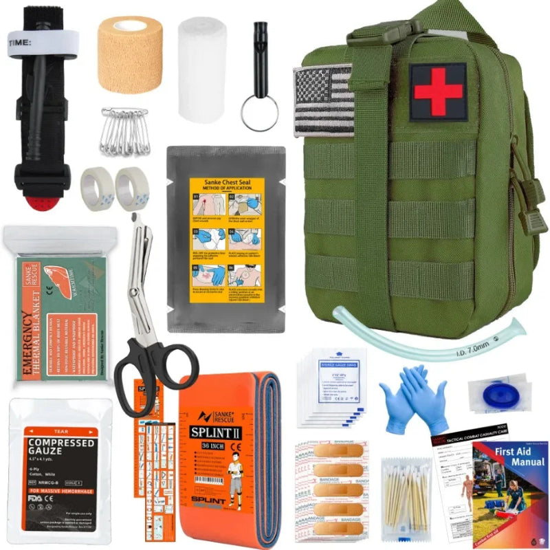 Survival Gear IFAK Kit with MOLLE System Tactical First Aid Bag for Outdoor, Hiking & Emergency