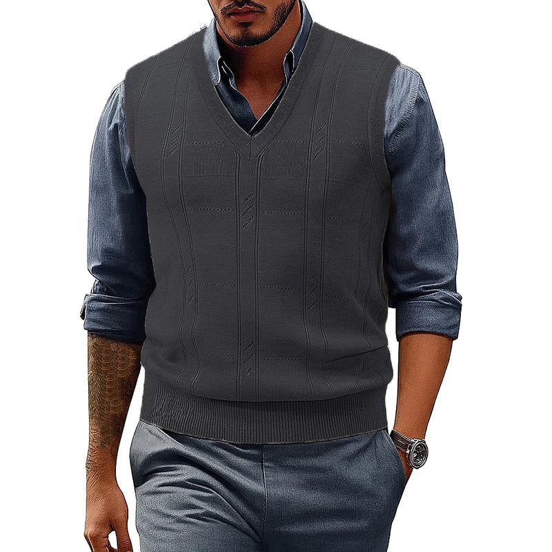 Men's V Neck Cable Knit Sweater Vest Sleeveless Lightweight Pullover