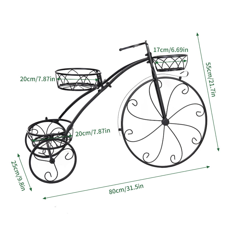Decorative Bicycle-Shaped Metal Plant Stand with Multiple Pot Holders
