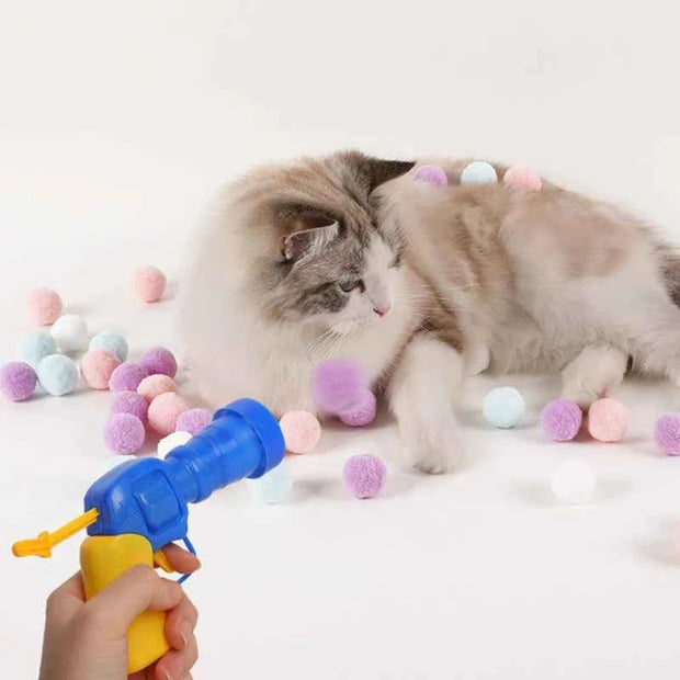 Interactive Cat Toy Shooting Gun with Plush Pom Pom Balls | Funny Pet Training Toy for Cats & Kittens