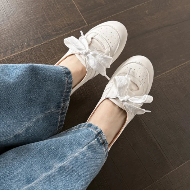 Women’s Lace-Up Ballet Flats with Round Toe & Low Flat Sole