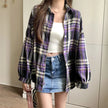 Fictitni Women's Plaid Long Sleeve Button-Front Shirt