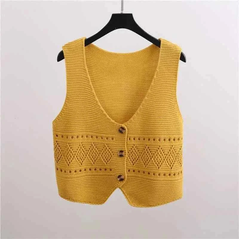 Knitted Button-Up Crop Vest – Stylish Casual Wear for Women | Multi-Color Options