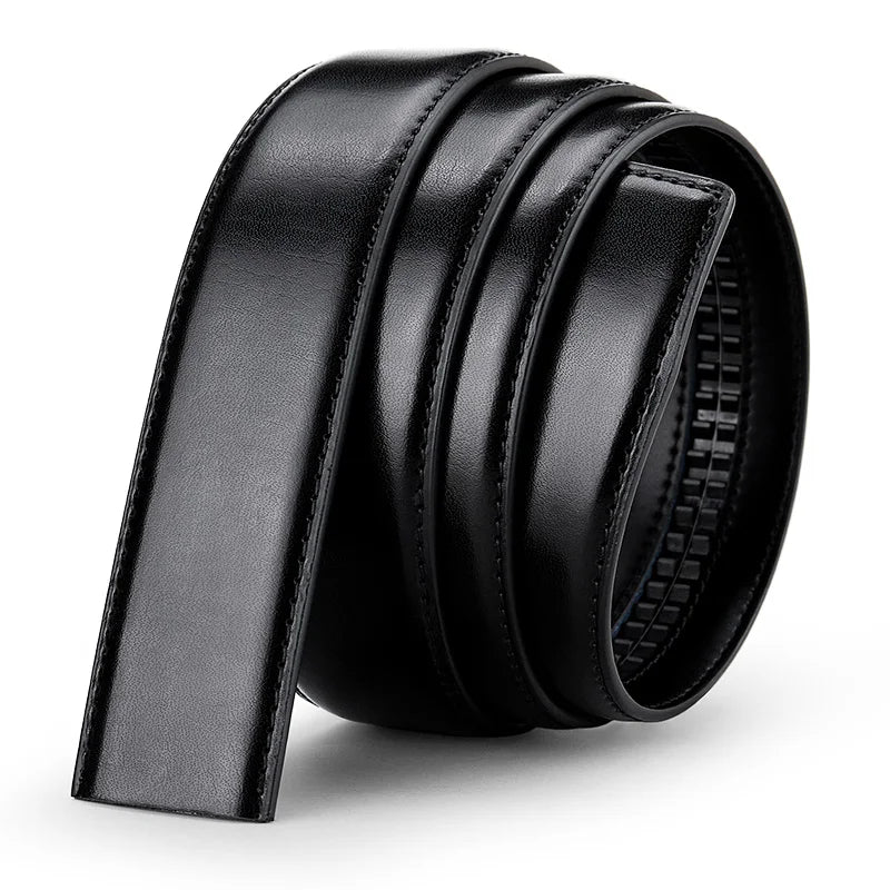 Rongke POLO Luxury Black Leather Belt with Polished Metal Buckle