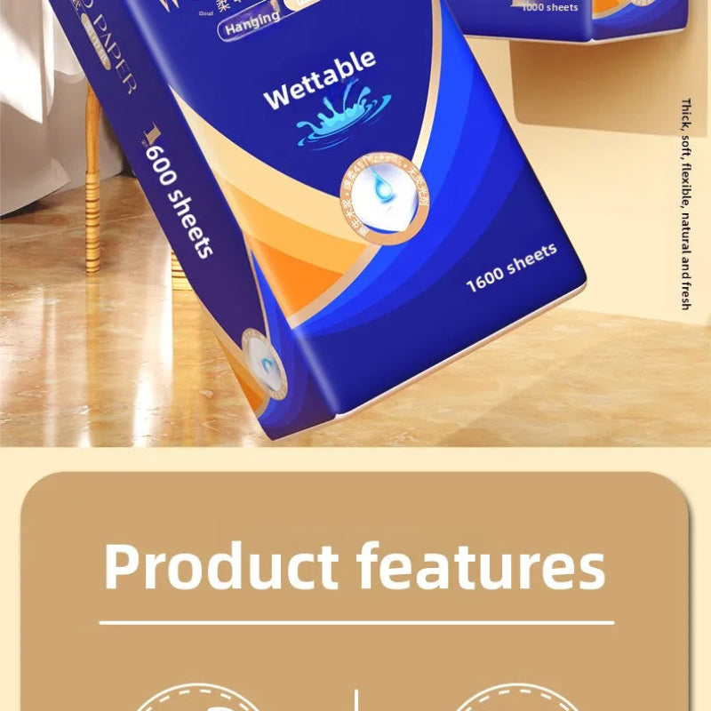 Zhen Mu Wood Paper Hanging Tissue 1600 Sheets – Water-Resistant Cloud Soft 4D Embossed Tissue