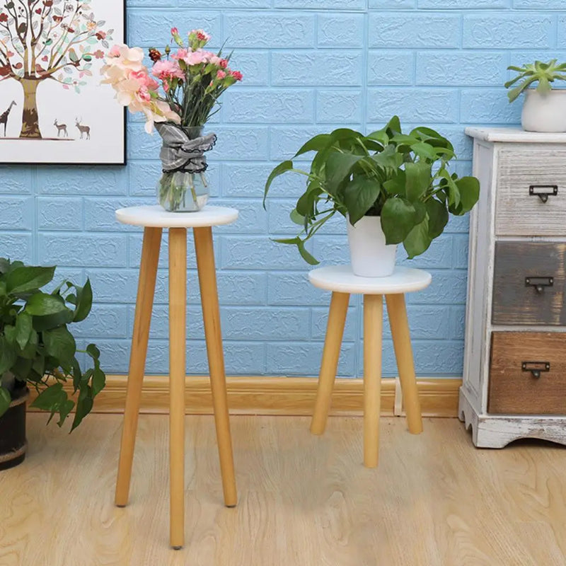 Wooden Round 3-Leg Flower Stand – White Top Plant Display Table in Two Sizes