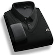 Men's Fleece Lined Polo Collar Pullover Sweater Two Piece Style Winter Casual Top