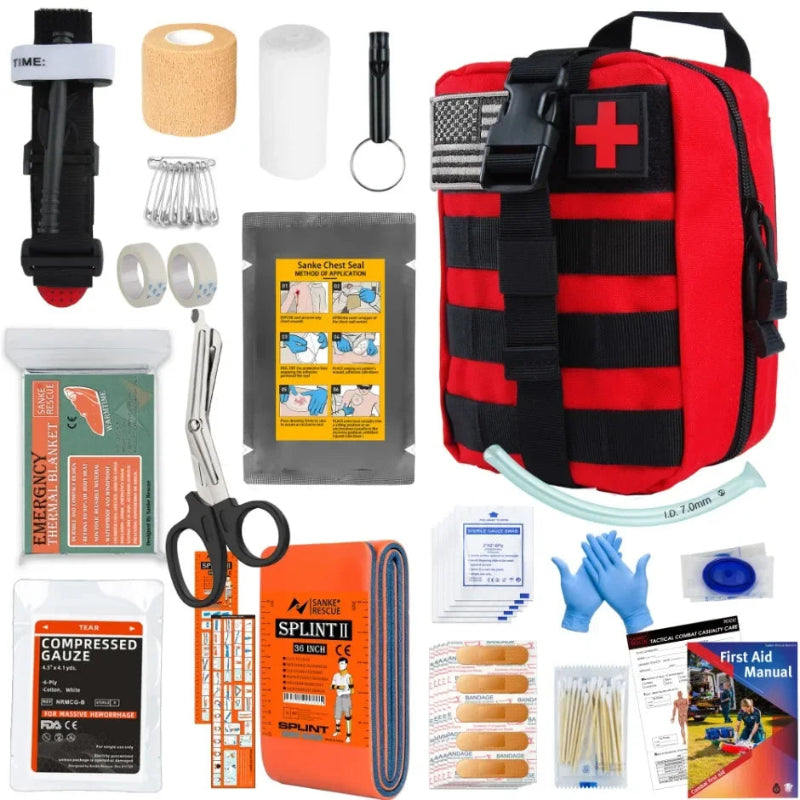 Survival Gear IFAK Kit with MOLLE System Tactical First Aid Bag for Outdoor, Hiking & Emergency