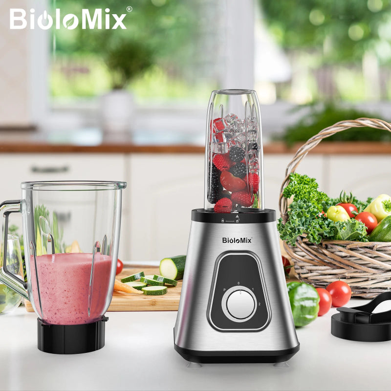 BioloMix 1300W Smoothie Maker with 1.5L Glass Jar, Personal Blending Bottle and US Plug