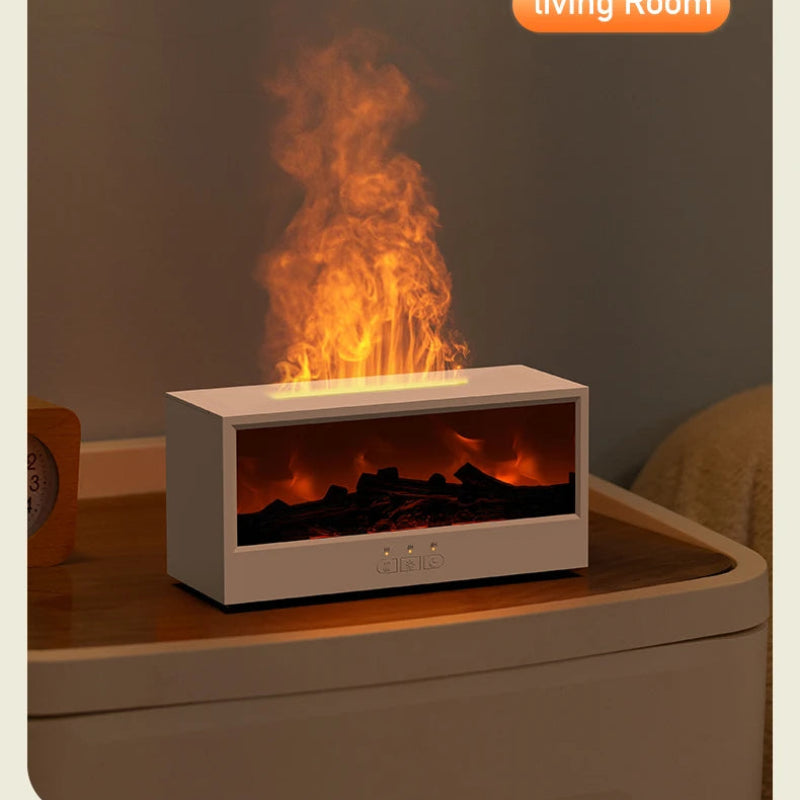 VISSKO Creative Fireplace Air Humidifier with LED Flame Light, Aroma Essential Oil Diffuser, Remote Control & Auto-Off Function