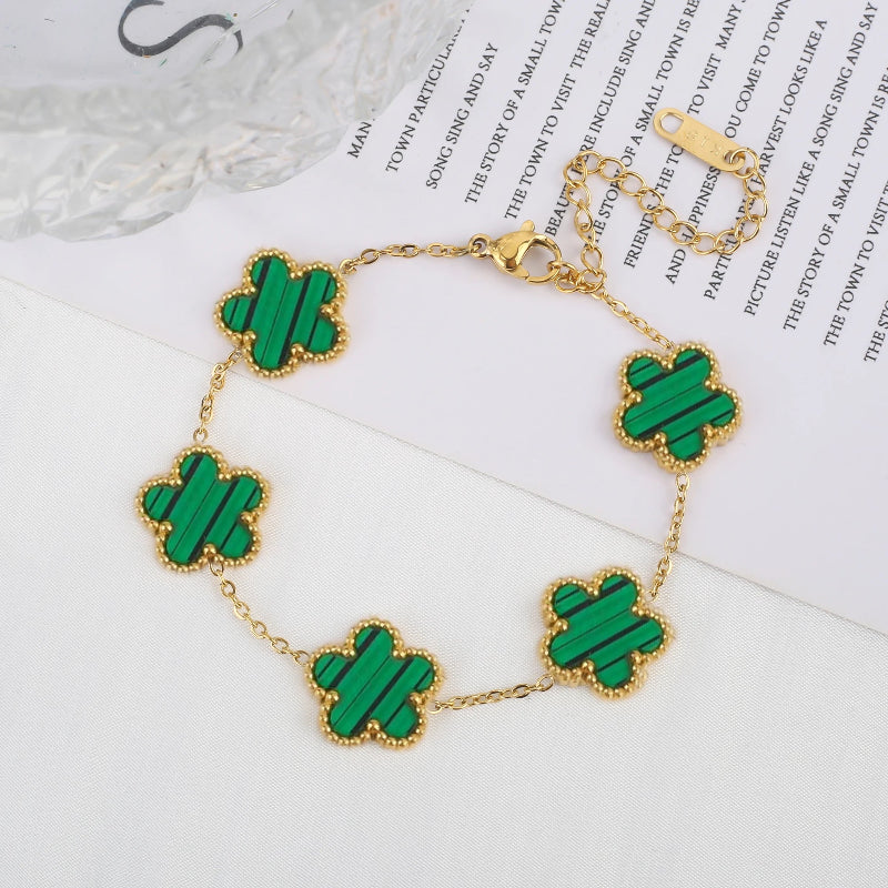Clover Charm Bracelet Set – Gold-Tone Chain Bracelets with Multi-Color Clover Charms
