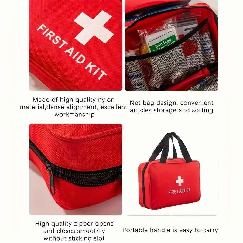 210-Piece Portable First Aid Kit with Red Zippered Medical Bag for Car, Travel and Outdoor Use