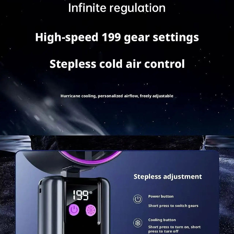 199-Speed Portable Turbo Handheld Fan with Semiconductor Ice Cooling, Digital Display & Type-C Charging