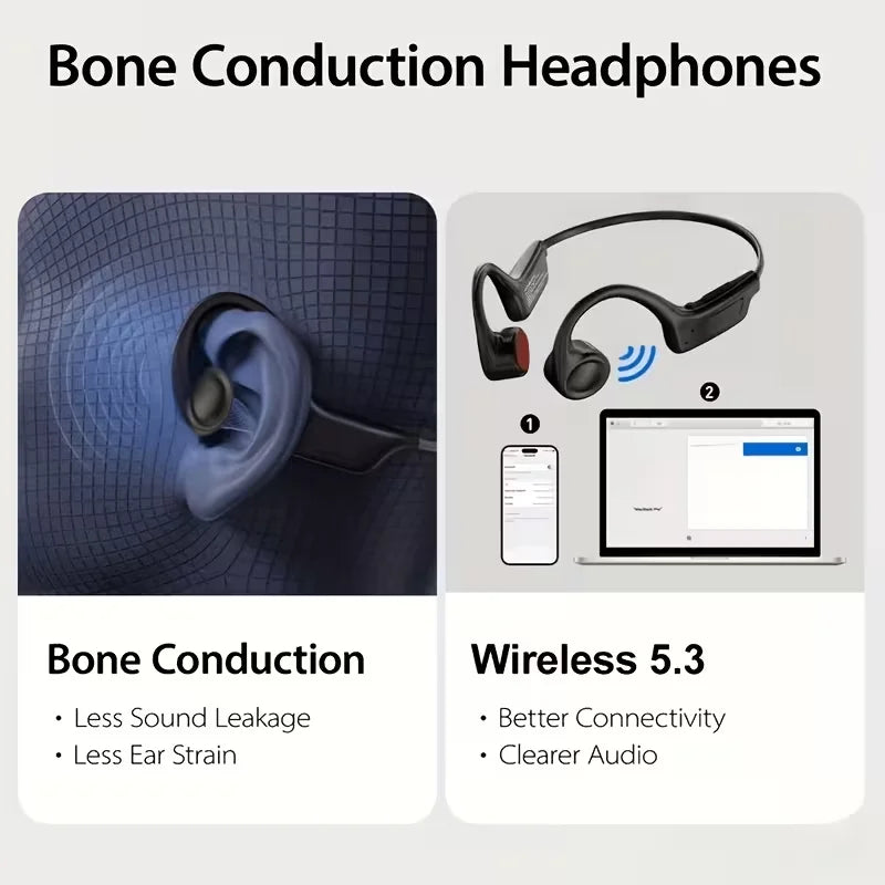 Open-Ear Bone Conduction Headphones Wireless Sports Earphones with BT 5.3, 16H Playback & Microphone