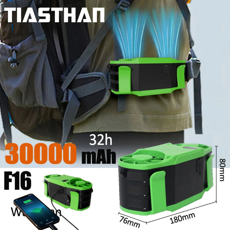 TIASTHAN 30000mAh Rechargeable Waist Clip Fan with 7 Speeds, Digital Display and Power Bank Function