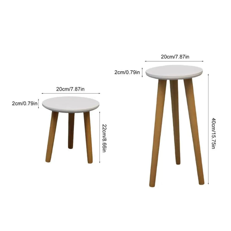 Wooden Round 3-Leg Flower Stand – White Top Plant Display Table in Two Sizes