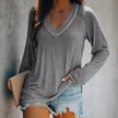 Women's Casual V-Neck Long Sleeve T-Shirt – Loose Lightweight Top